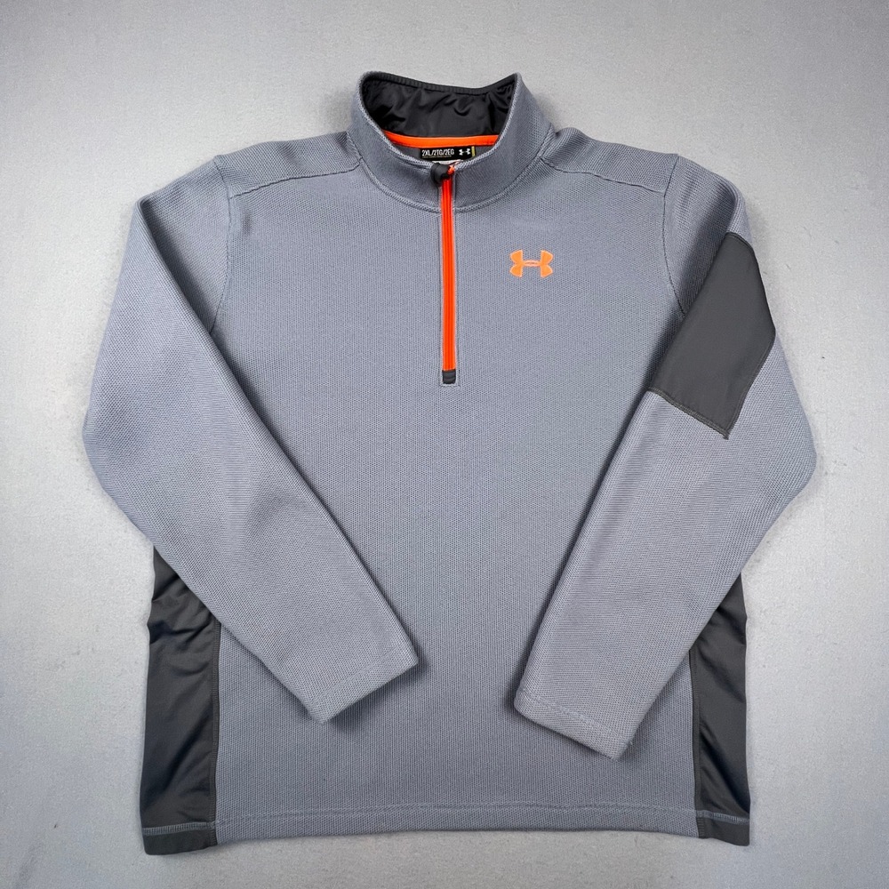 Under Armour Quarter Zip Pullover Mens 2XL Grey Orange‎ Athletic Fleece Gym Top